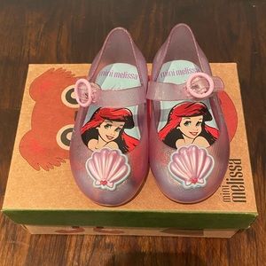 Mini Melissa The Little Mermaid Ariel sparkly purple jelly shoes /Mary janes 6T